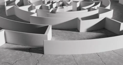 A maze is shown in a white and gray color scheme.  4K loop animation Stock Footage 307589453