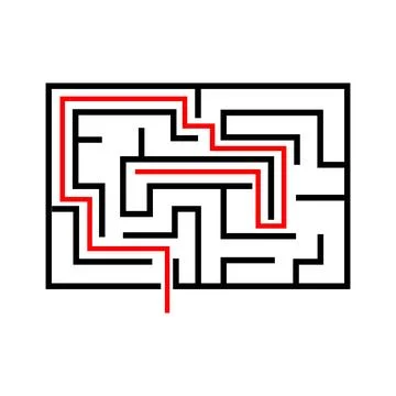 Maze solution with a red line indicating path イラスト素材