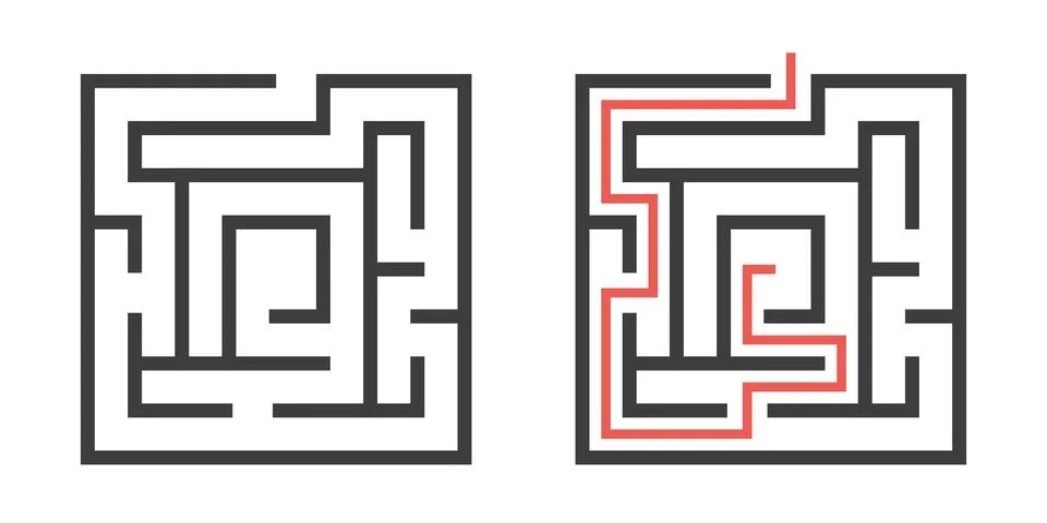 Mazes, task and solution Stock Illustration