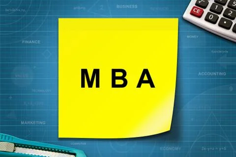 MBA or Master of Business Administration word on yellow note Stock Illustration