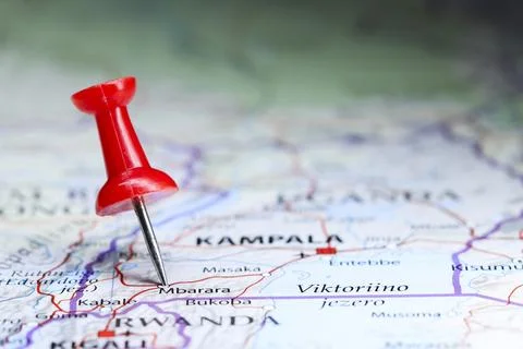 Mbarara, Uganda pin on map Stock Photos