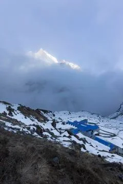 MBC or Machhapuchhare Base Camp in Annapurna Trekking Trail, Nepal Stock Photos