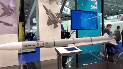 MBDA missile scale model displayed at Dubai airshow. 스톡 동영상 341325504