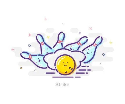 MBE style bowling illustration. Vector bowling strike, ball and falling pins. Stock Illustration