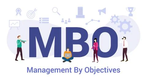 Mbo management by objectives concept with big word or text and team people wi 库存插图