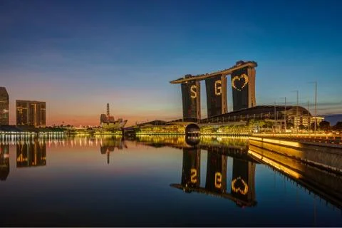 MBS special light-up at dawn Stock Photos