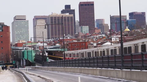 MBTA running on the Longfellow Bridge Stock Footage 302231761