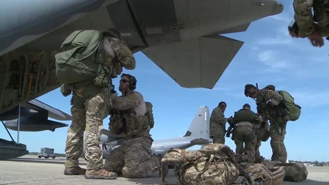 An MC-130J Commando II crew conducts a HALO jump - 2015 Stock Footage 99975219