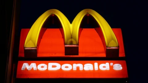 Mc Donald´s Logo at dusk, Germany, Europe Stock Footage 122426053