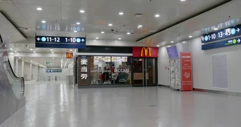 Mc donald's store front view Dalian, China, 9.2.24 Dalian Airport McDonald's: Stock Footage 264558845