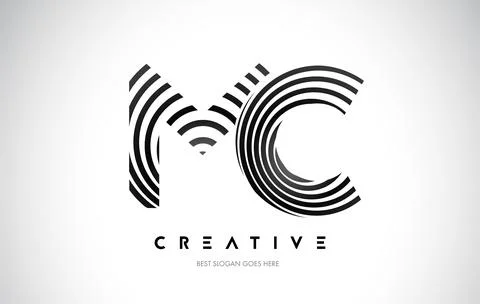 MC Lines Warp Logo Design. Letter Icon Made with Black Circular Lines. Stock Illustration
