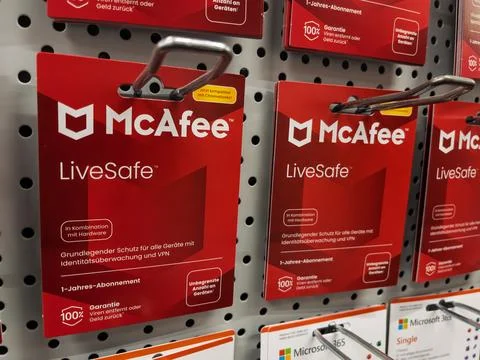McAfee LiveSafe Security Software Packaging Display Stock Photos