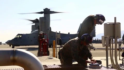 MCAS Iwakuni utilizes ADFS for first MV-22 hot refuel Stock Footage 81659773