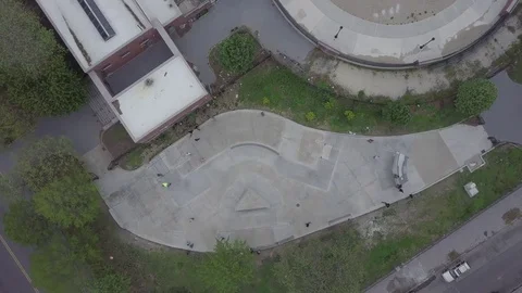 McCarren Skatepark from Above Stock Footage 75479129