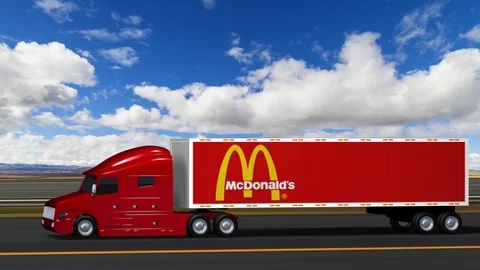 McDonalds 3D Animation of Semi Big Rig Tractor Trailer Truck on Highway Stock Footage 107257515