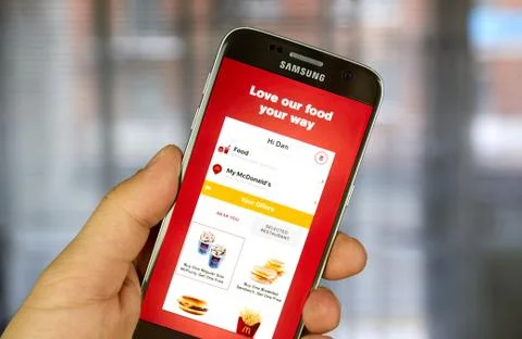 McDonald's android application on Samsung S7 Stock Photos