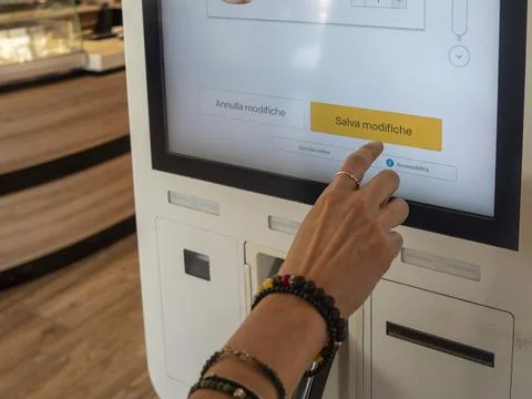 A McDonald's in Italy a User's Touch Screen Order A Reflection On The Kiosk I Stock Photos