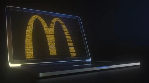 MCDONALD'S logo made with computer code on the laptop screen. Editorial Stock Illustration