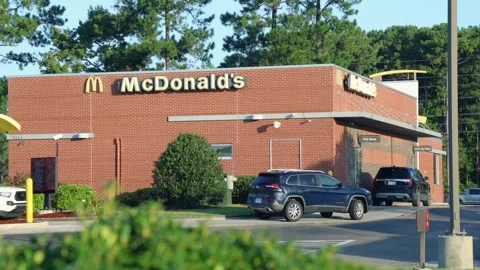 McDonald's Restaurant and Drive-Thru Lane, Leland, North Carolina Stock Footage 346919947