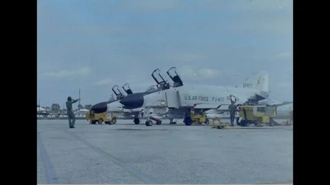 McDonnell Douglas F-4C Phantom II taxis on runway during Gemini mission - 1960 스톡 동영상 103671337