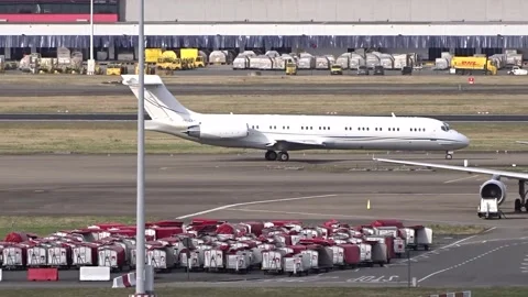 Mcdonnell douglas md 87 corporate jet seen taxiing turning taxiway brussels Stock Footage 294051754