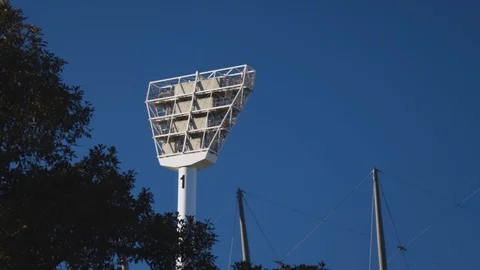 MCG Slide with tree in foreground and MCG light in background Stock Footage 106599975