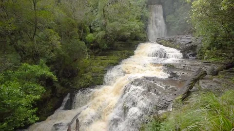 McLean Falls in full flow. Catlins Conservation Park, Otago, New Zealand. Stock Footage 136341384