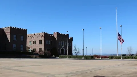 McLendon Quadrangle and Flag at Half Mast Stock Footage 69231955