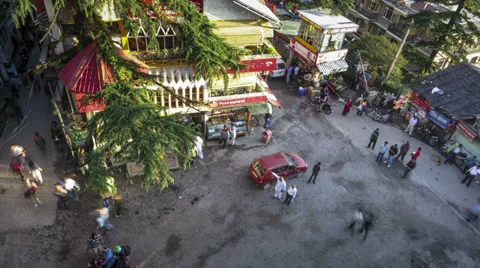 Mcleod Ganj main square top view time lapse Stock Footage 34560305