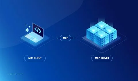 MCP Client Server model diagram - technology isometric infographics vector Illustrazione stock