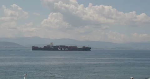 MCS Container ship crossing the Izmit gulf Video stock 134875795