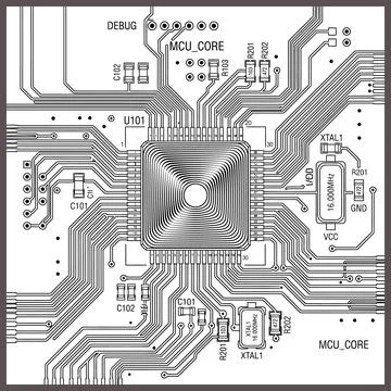MCU Microcontroller Circuit Board Schematic Design Illustrazione stock