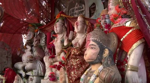 MCUS of statues on altar in Haridwar, India Stock Footage 58635637
