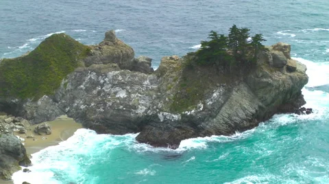 McWay Cove Features a Water Fall and Beautiful Turquoise Water Stock Footage 50058772