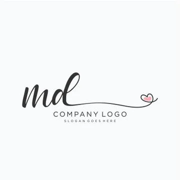 MD Initial handwriting logo design Stock Illustration