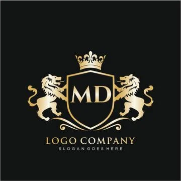 MD Letter Initial with Lion Royal Logo Template. Stock Illustration