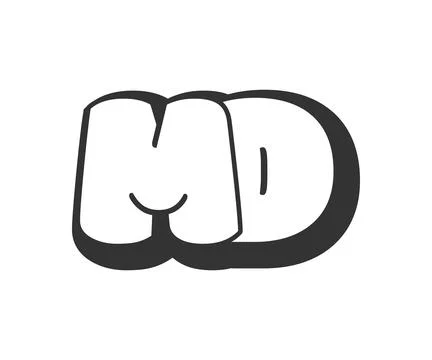 MD logo, bubble comic lettering, rounded in graffiti style black and white .. Illustrazione stock