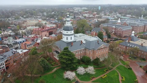 MD State Capitol Building and area at standstill due to COVID-19 Stock Footage 127550353