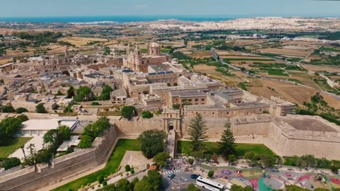 Mdina city, old capital of Malta island. Drone aerial view Stock Footage 335689175