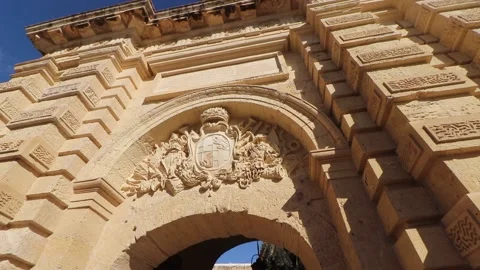 Mdina Gate, also known as the Main Gate or the Vilhena Gate, is the main gate in Stock Footage 236545091