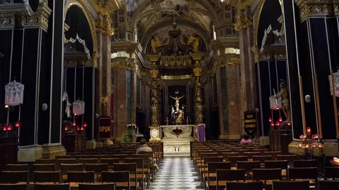 Mdina,Malta-04/18/18: Slow motion of the inside of St. Paul's Cathedral Stock Footage 89188501