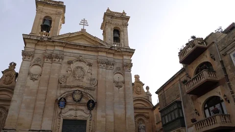 Mdina,Malta-Low angle of St. Paul's Cathedral at daylight Stock Footage 89188512