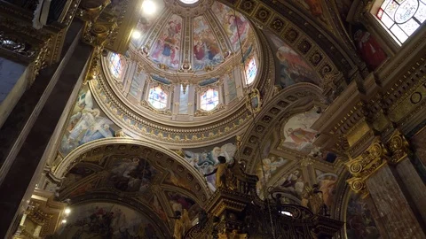 Mdina,Malta-Slow motion of the lighted ceiling of St. Paul's Cathedral Stock Footage 89188871