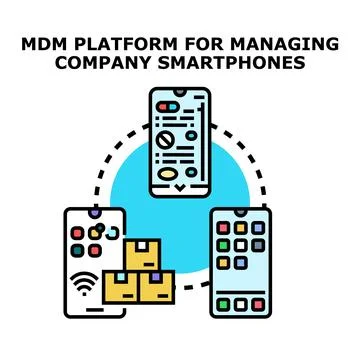 Mdm platform managing corporate mobile devices concept Stock Illustration