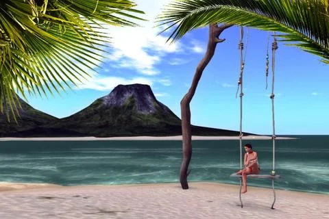Me alone with my thoughts. on a deserted beach. Stock Illustration