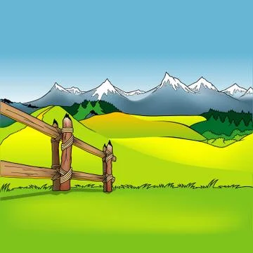 Meadow And Mountains Stock Illustration