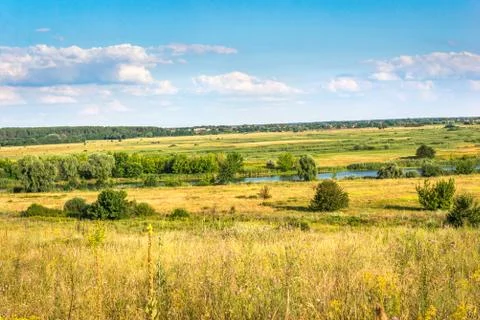 Meadow and river Stock Photos