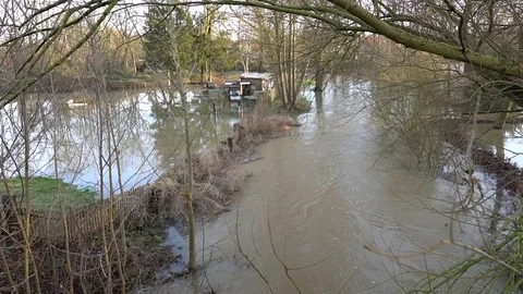 A meadow bottom is flooded by water from a river after heavy rainfall Video stock 124662288