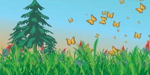 Meadow with butterflies Stock Illustration