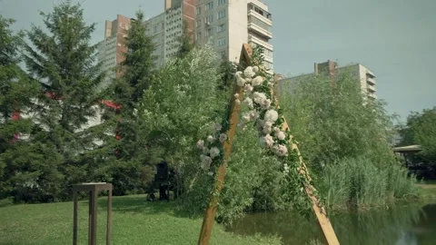 Meadow decorated in wedding style Video stock 327630387